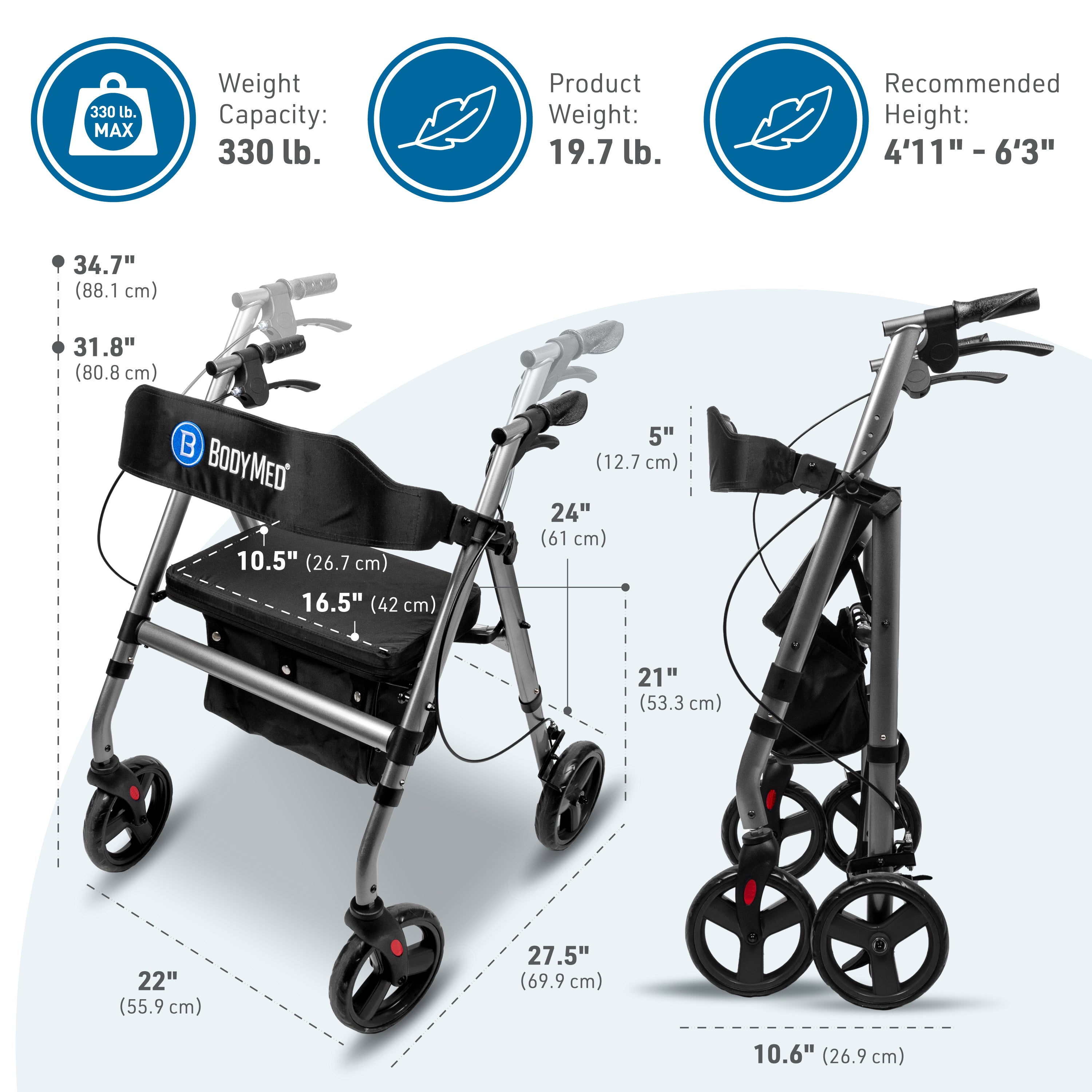 Aluminum Rollator - 8" Wheels