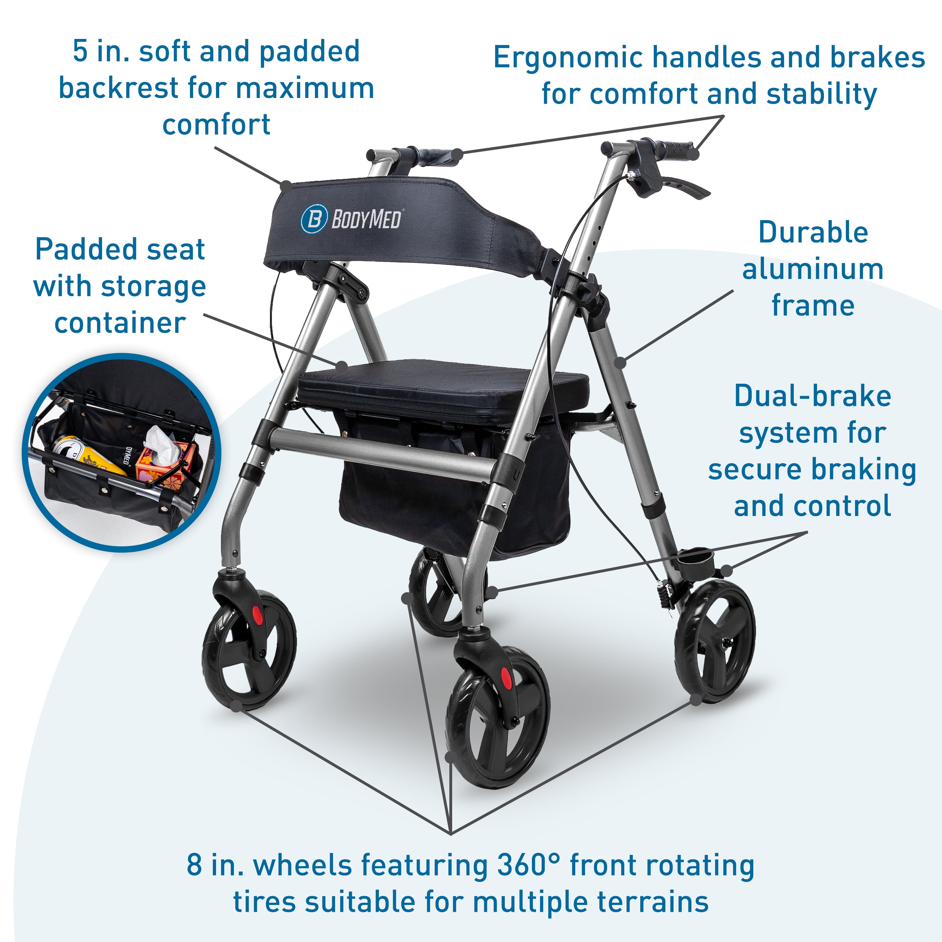 Aluminum Rollator - 8" Wheels