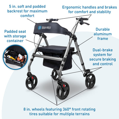 Aluminum Rollator - 8" Wheels